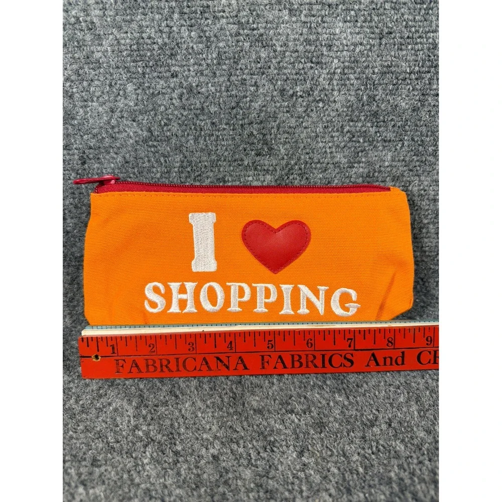 I Heart Shopping Makeup Bag Pencil Pouch Thrifting Red Heart Applique NWOT